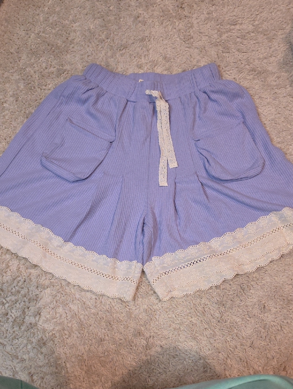 086p POL Lavender Lace-Trim High Waist Shorts